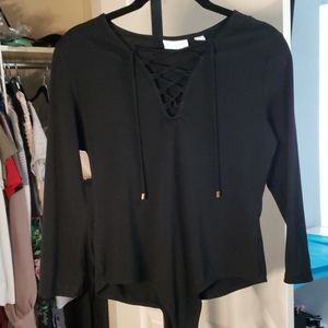 NY & Company 3/4 Sleeve Stretchy Lace-Up Bodysuit